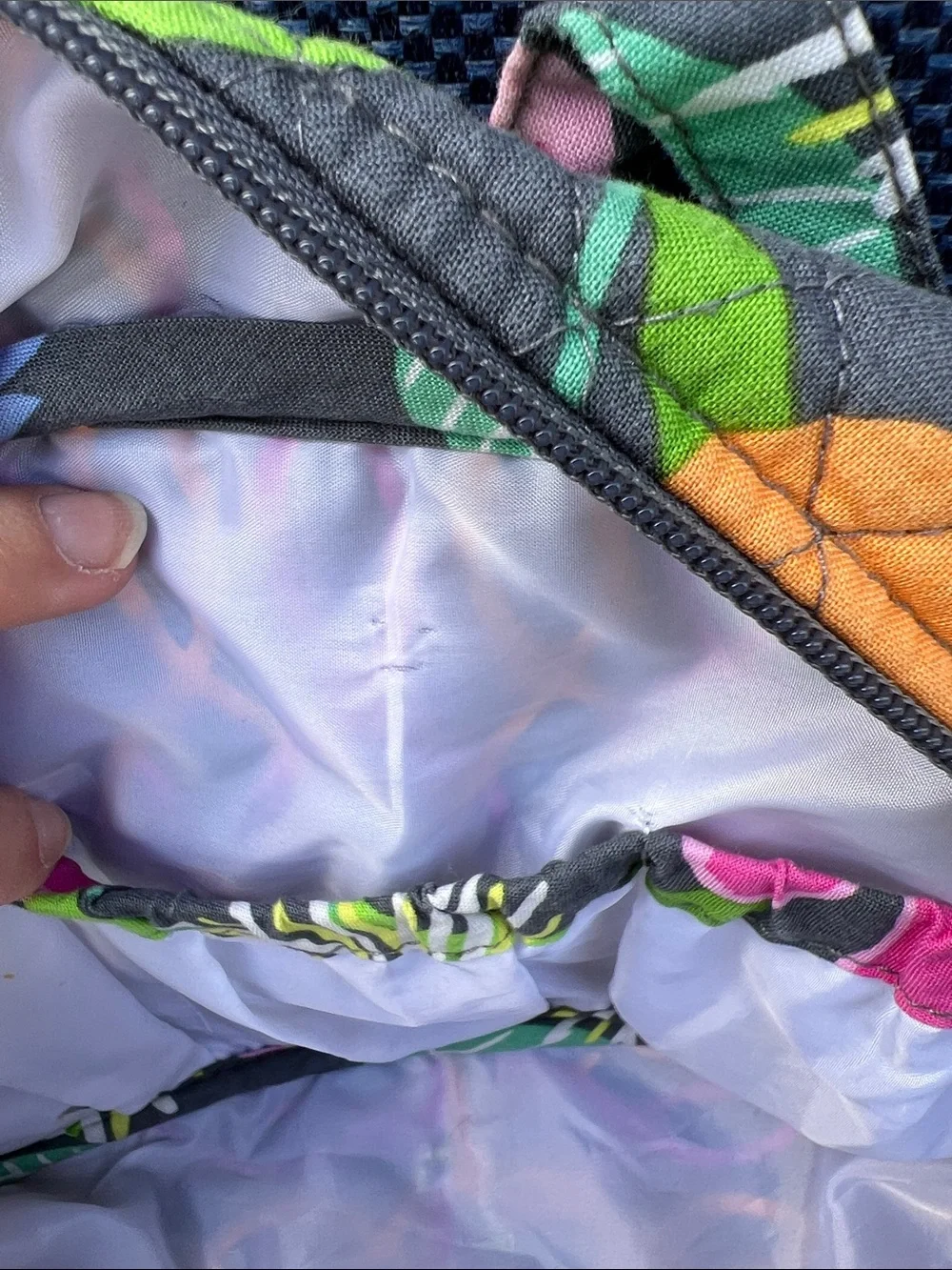Vera Bradley Gray Quilted Cosmetic Bag with Pink, Orange & Green Floral Print